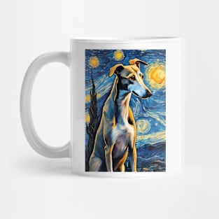 Greyhound Dog Breed Painting in a Van Gogh Starry Night Art Style Mug